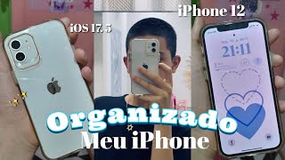 Organizando meu iPhone 12, branco🤍, 128 gb, com Widgets no tema azul🩵