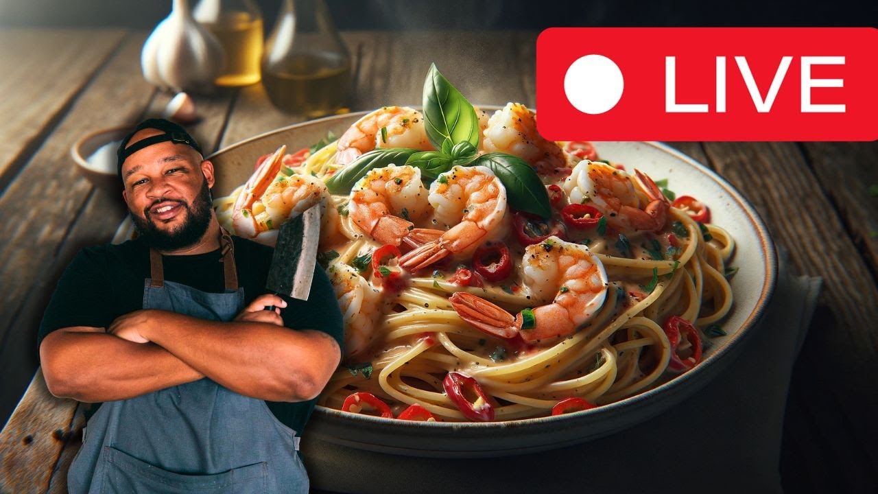LIVE Spicy Creamy Garlic Butter Shrimp Spaghetti YouTube
