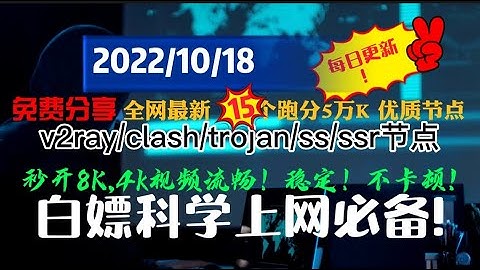 精选2022最免费节点 免费撸永久可用科学翻墙ss,ssr,v2ray,trojan节点，亲测节点多达13万，youtube速度秒开，winxray智能切换最快服务器使用