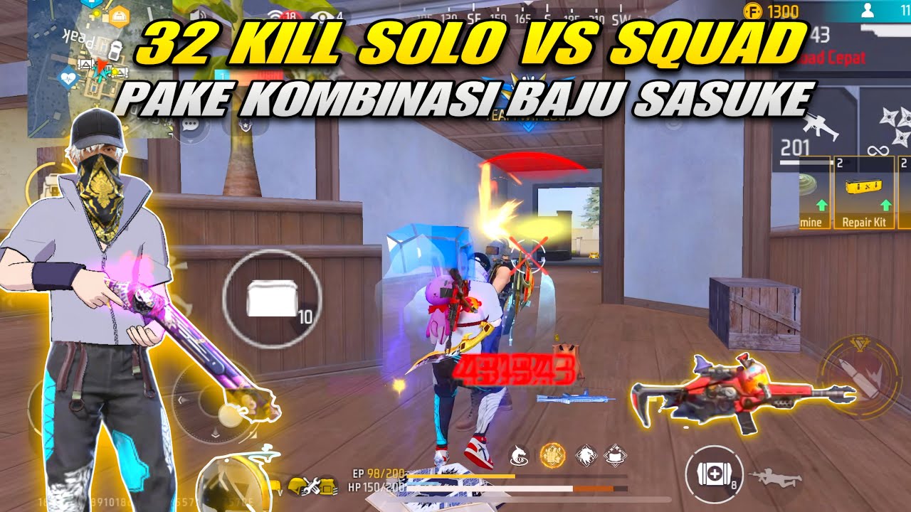 32 KILL SOLO VS SQUAD PAKE KOMBINASI BUNDLE SASUKE - YouTube