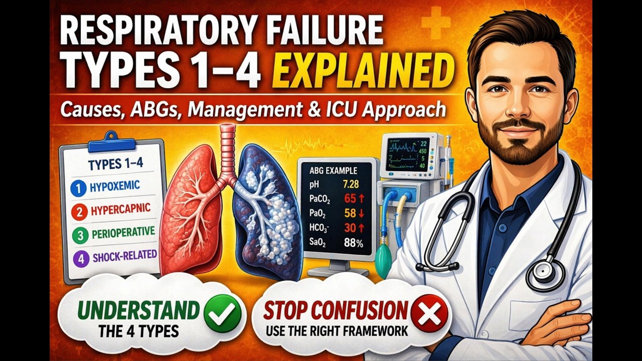 Respiratory Failure Types 1–4 Explained | Hypoxemic vs Hypercapnic Made Simple