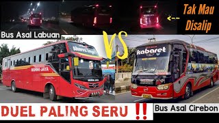 AKSI DUEL SERU .. Bus Asal Cirebon dan Asal Labuan Di Toll