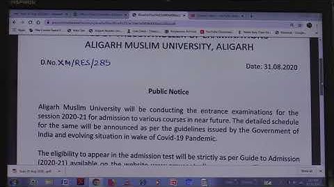 AMU Recent announcement regarding Entrance Test Date (2020-21) Public Notification
