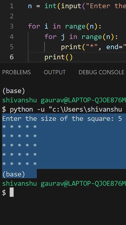 pattern problem in python | square star pattern in python ( python for ...