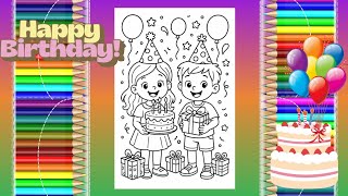 Happy birthday 🎂 🎉 coloring page | coloring pages  | learn how to color | kids coloring | party 