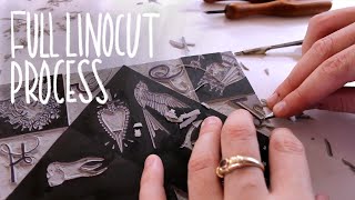 Linocut Tutorial | Full Printmaking Process | Paper Fortune Teller