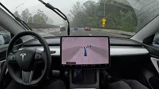 Golden Gate Bridge in the Rain on Tesla Full Self-Driving Beta 11.3.2
