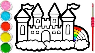 How To Draw A Castle 🏰 And cloud 🌨️ Drawing Coloring Painting For Kids And Toddlers