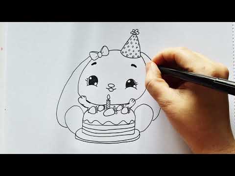 HOW TO DRAW A CUTE BUNNY? WITH CAKE! STEP BY STEP DRAWING FOR EVERYONE