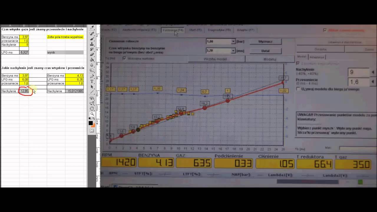 KME Diego G3 Excel tabela wylicza offset i nachylenie how to