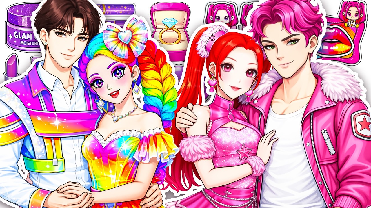 💖Paper DIY💖Huntrix & Saja Boys: Fluffy vs Rainbow Couples Contest + Makeup Blind Bag Unboxing | ASMR