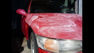 代車のビート　ワックスがけ　リアスクリーン磨き　ややクリアになった 2019.4.27