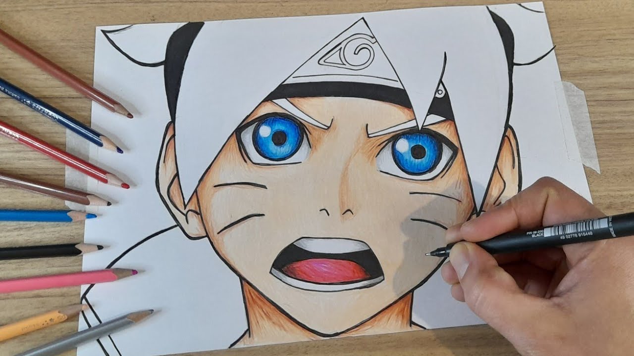 Esboço de anime fácil com lápis de carvão  como desenhar boruto metade do  rosto fácil passo a passo 