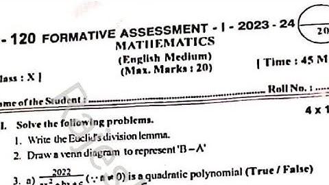 10th class FA-1 Maths Question paper 2023-24💯💯✍️💯