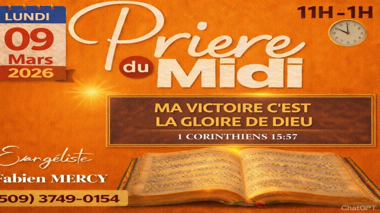 PRIERE MIDI EN DIRECT LUNDI  09  MARS 2026  ► MA VICTOIRE C'EST LA GLOIRE DE DIEU