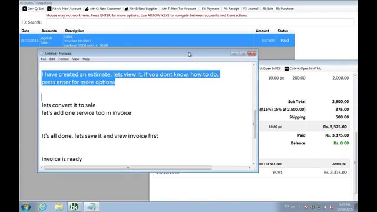 How to create invoice in Book Keeper Windows