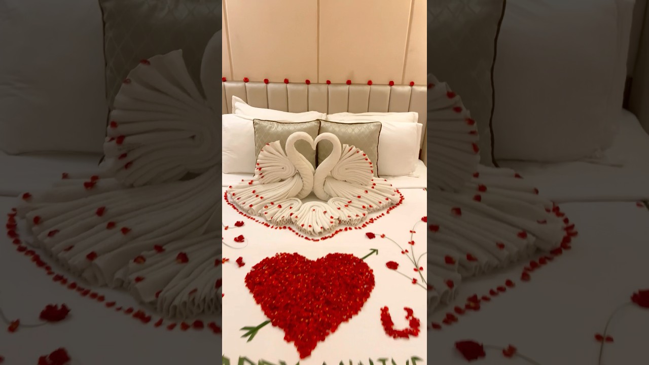Best flower decoration for honeymoon | happy birthday | Anniversary #housekeeping #towelart #diy 썸네일