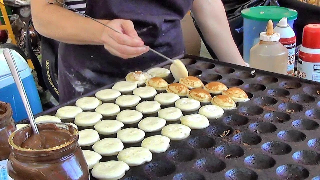 London Street Food. Cooking Sweet Dutch Pancakes \