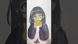 Day 6 | Drawing Cute Anime Girl Eating Melon Bread ✨ #shorts