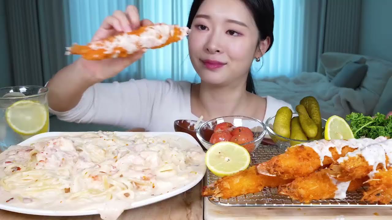 ASMR MUKBANG🔥Shrimp Bomb King Crab Flavor Shrimp Cream Pasta & Crispy Giant Fried Shrimp Eating Show