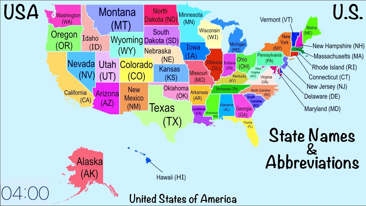 🔴 50 Usa State Name Abbreviation Map Location Shape Us United