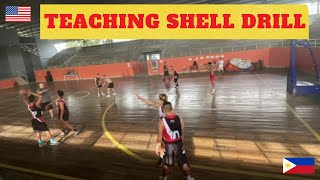 BASKETBALL SHELL DRILL ON BALL, ONE PASS AWAY DENY, TWO PASS AWAY HELP, PROTECT THE RIM