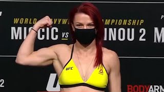Gillian Robertson and Miranda Maverick - Official Weigh-ins - (UFC 260: Miocic vs. Ngannou 2)