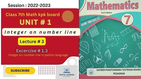 KPK TEXTBOOK| Math 7th|Unit 1| Ex 1.3| Integer on number line| By Shafiq learning academy| pashto