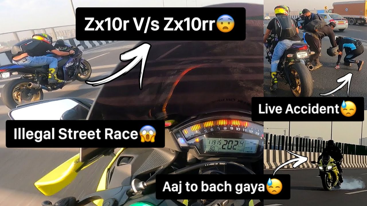 Zx10rr Vs Zx10r Illegal Street race😱| Live accident caught😰 | Tank slapper at 190 km/hr😓