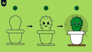 How to draw a Cactus  🌵 ( Easy) Vector - Adobe illustrator