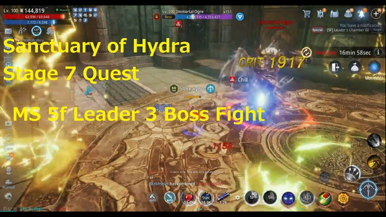 MIR 4 - SANCTUARY OF HYDRA STAGE 7 - IMMORTAL OGRE MAGIC SQUARE 5F LEADER 3 SPEED RUN( CORTES MIR4 )