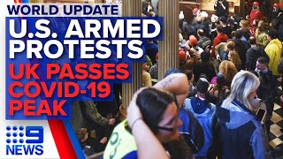 Coronavirus: Armed protestors storm Michigan Capitol over lockdown | Nine News Australia