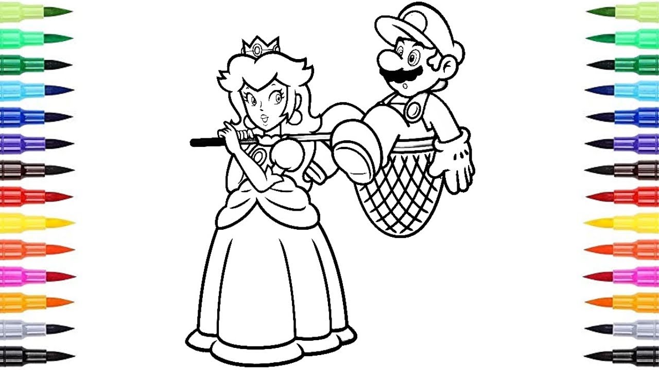 The Super Mario and Princess Peach | Drawing Princess Peach | Coloring ...