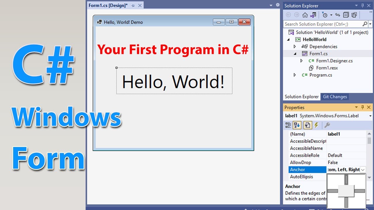 Your First Program in C# Windows Form Hello World Create setup file in ...