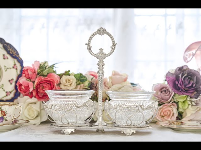 1894年製イギリス　シルバープレート　ジャムディッシュ　ツインディッシュ 英国アンティーク銀器【シルバープレート】ジャムディッシュ