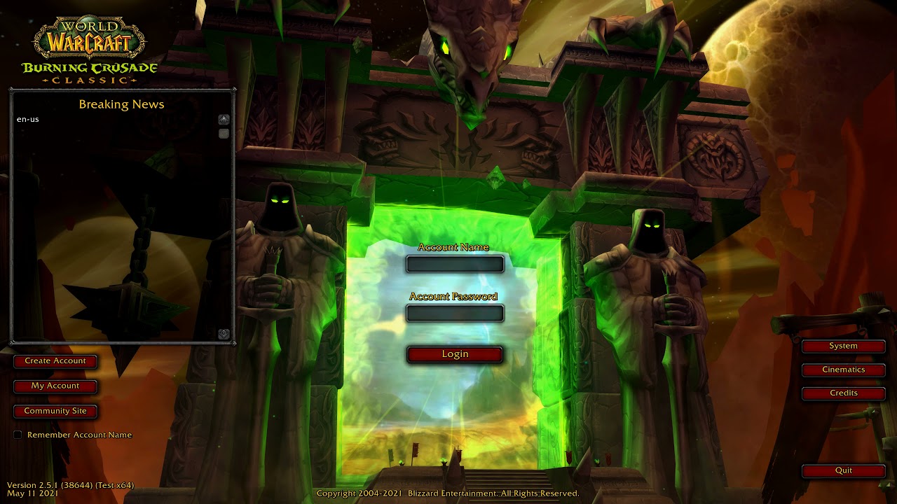 World Of Warcraft - Burning Crusade Classic Login Screen