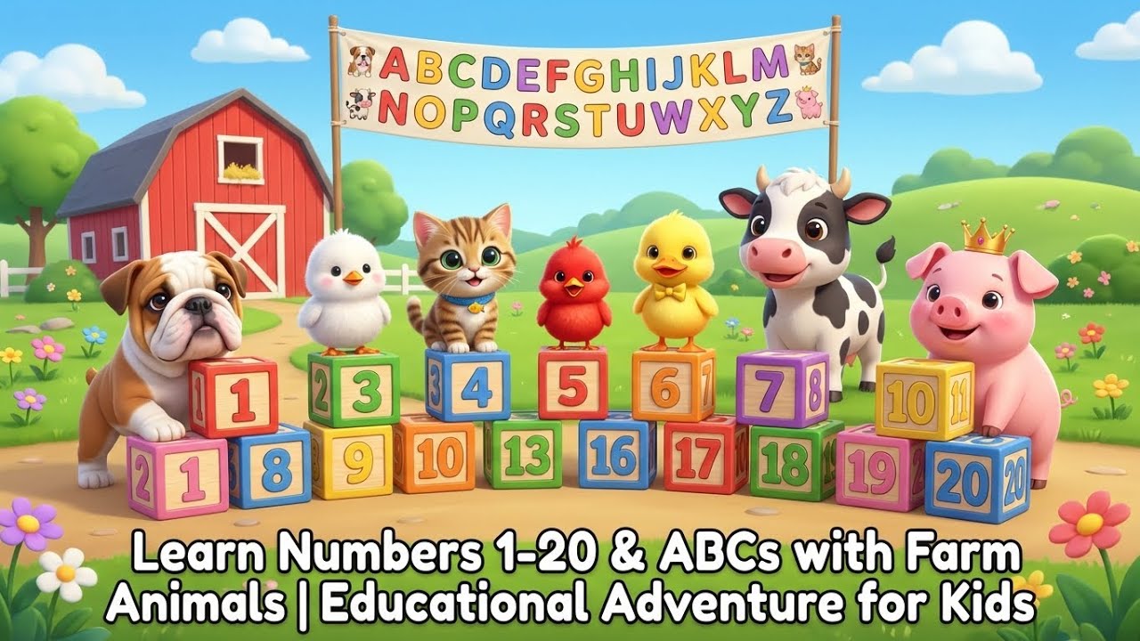 Learn Numbers 1-20 & ABCs with Farm Animals | Educational Adventure for Kids | 3D Animation