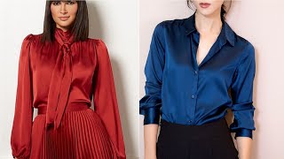 Formal chic collection of satin & silk blouses for office wear#youtube shorts#Short videos