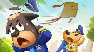 be careful of kite strings detective cartoon kids cartoon sheriff labrador babybus