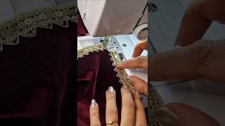Sew perfect corner on dupatta or shawl with lace/kinari #fashion #sewing #diy #youtubeshorts