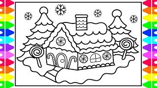 Christmas Coloring How To Draw And Color A Gingerbread House Kids Gingerbread House Coloring Page Youtube