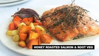 Roasted Salmon w Honey &amp; Fall Root Veg