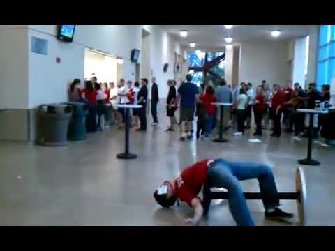 Guy jumps on table fail