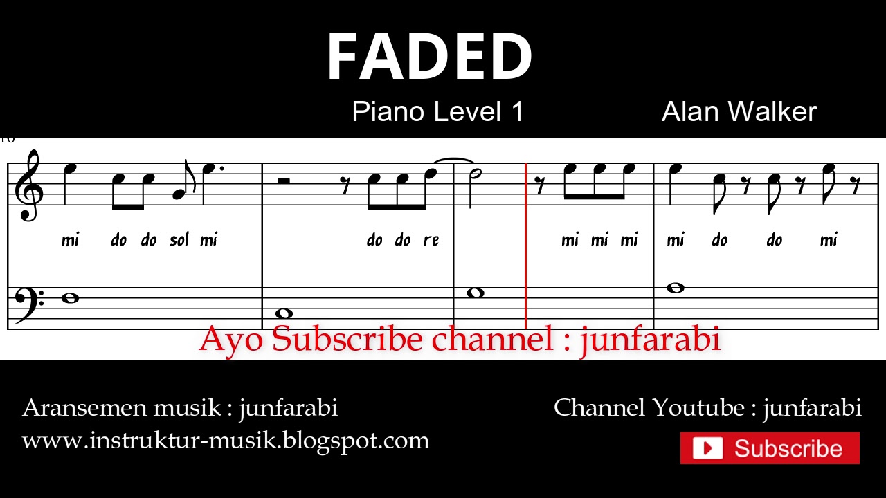 Faded Alan Walker Tutorial Not Balok Nada Piano Level 1 Dasar Belajar Not Lagu Pop Youtube