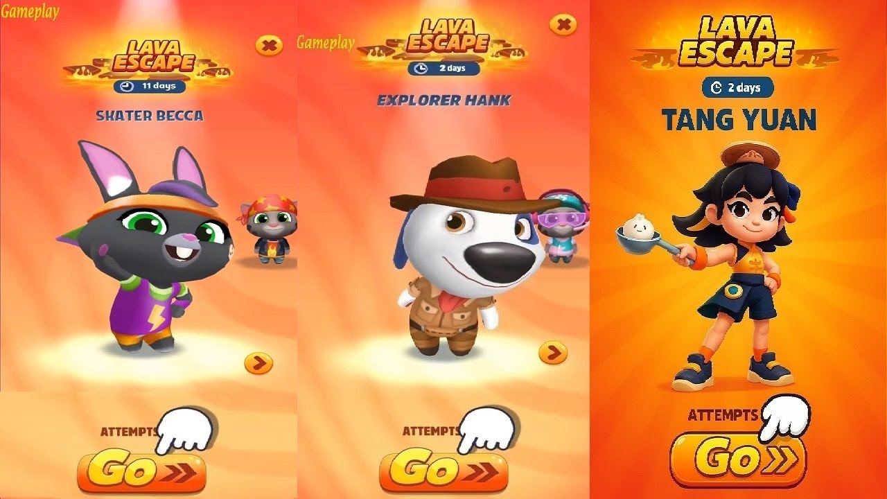 Talking Tom Gold Run VS Subway Surfers Lava Escape Event  Explorer Hank VS Skater Becca TANG YUAN