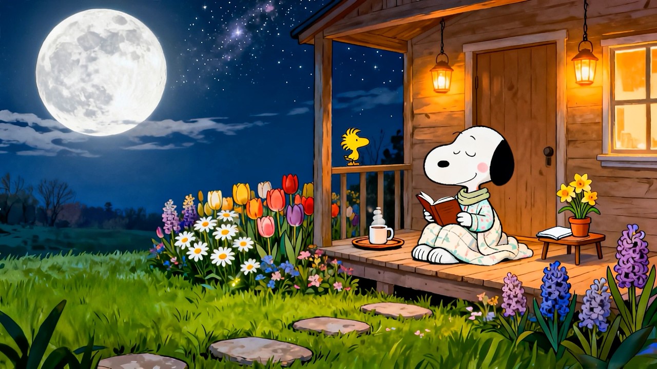 🌙 Snoopy’s Cozy Spring Night 🌸 | Calm Lofi for Reading, Study & Relax