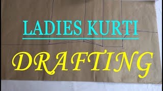 Kurti drafting pattern on paper for ladies(easy method) - in hindi