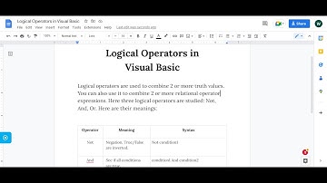 Logical Operators in Visual Basic