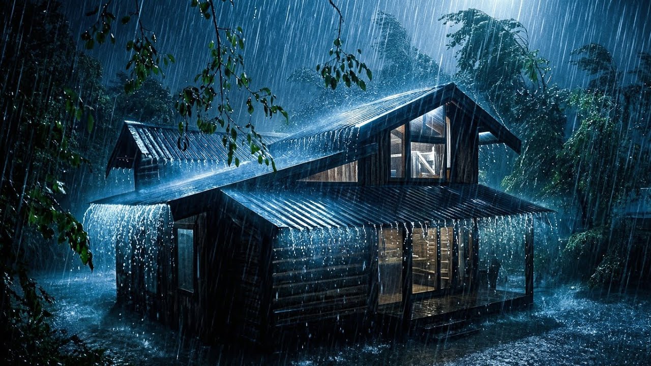 Heal Your Mind with Rain – Heavy Downpour on a Dark Wood House for Sleep