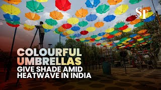 Colourful umbrellas provide shade in Gujarat, India amid heat wave